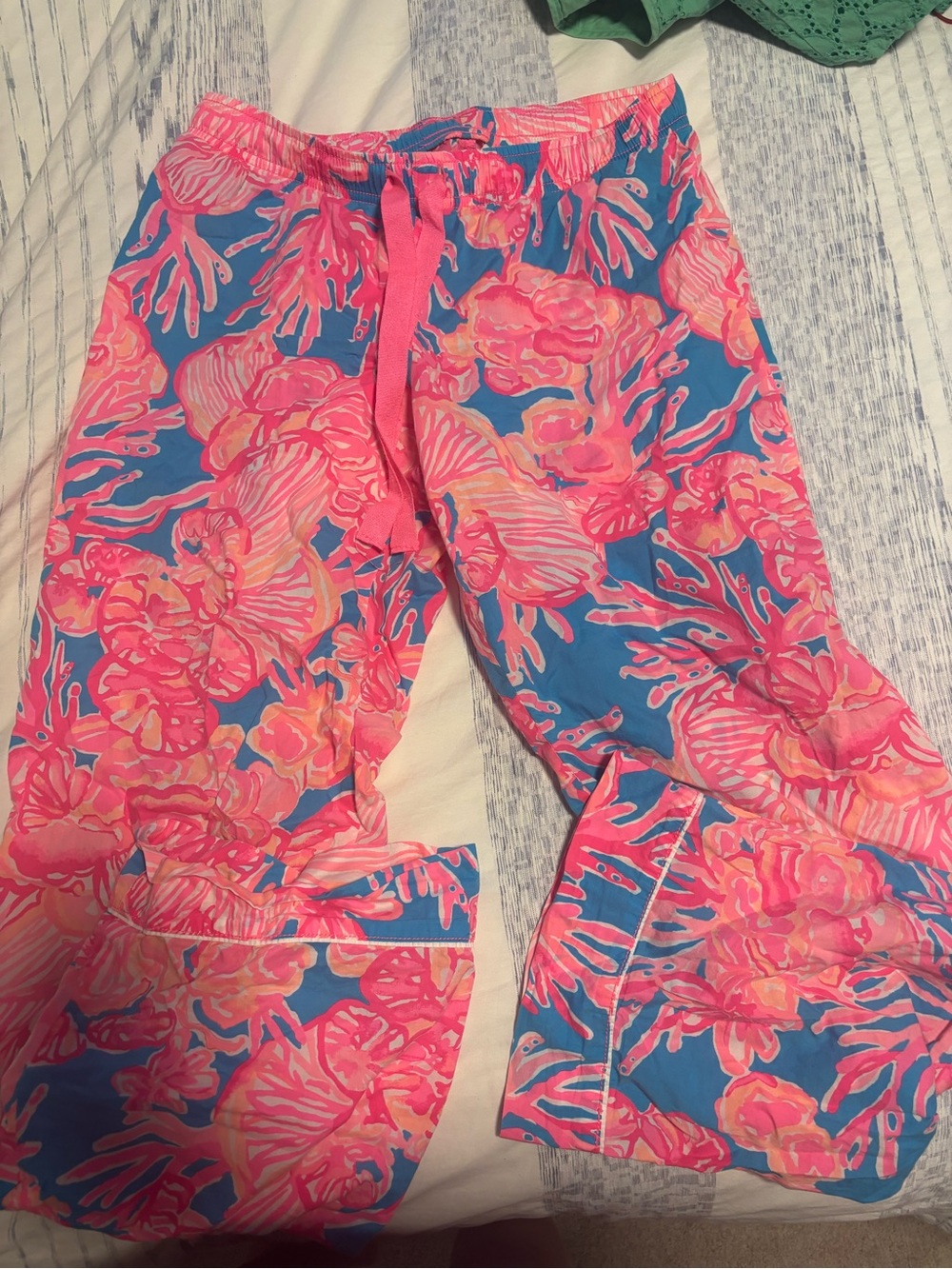 Lilly Pulitzer Blue Wide-Leg Pants with Pink Floral Print